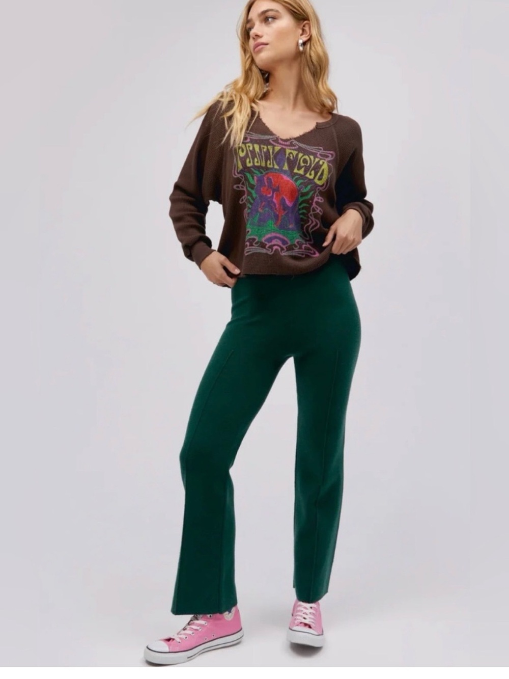 Daydreamer Brown Graphic Long Sleeve Tee with Multicolor Print